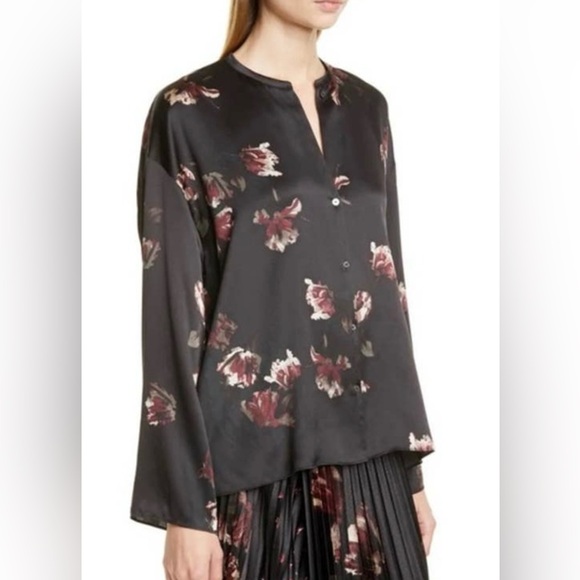 VINCE Black silk blouse with tulip print,size xs - Picture 1 of 16